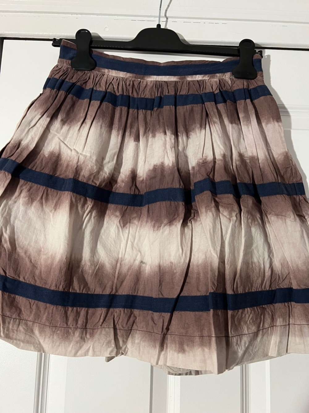 Anthropologie Cream & Blue Striped Tie-Dye Pleated Skirt